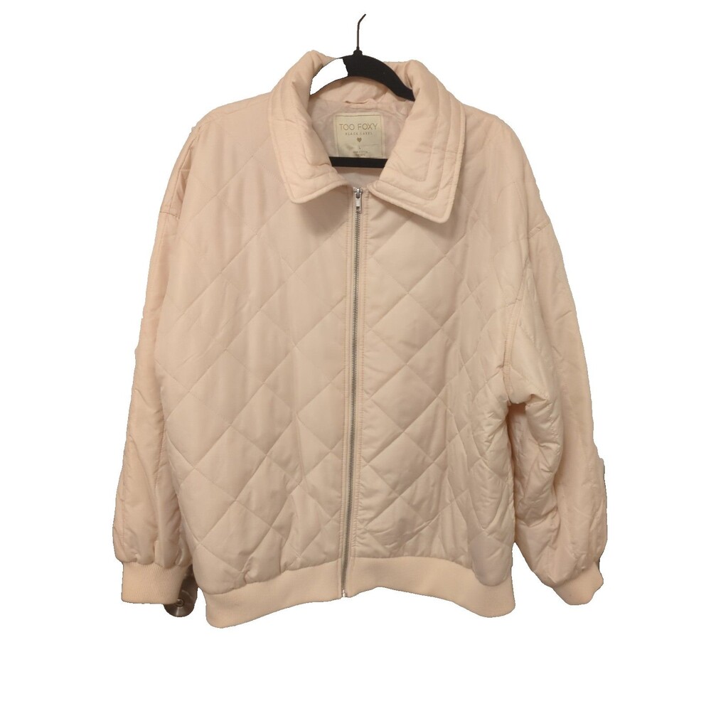 Too Foxy- Zip Cream Quilted baseball style Jacket W/ Side Pockets Women’s Size L
